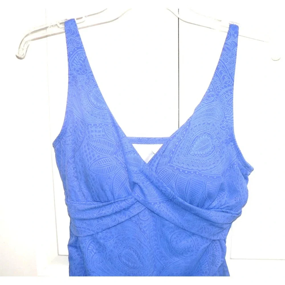 Swim Solutions Women's Printed Twist Front Tankini Top in Blue Iris Size 12 - Picture 6 of 9